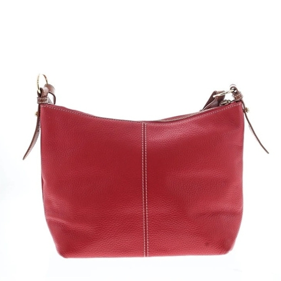 ❤️👜 Dooney & Bourke Red Leather Hobo with Brown Trim - Picture 2 of 6